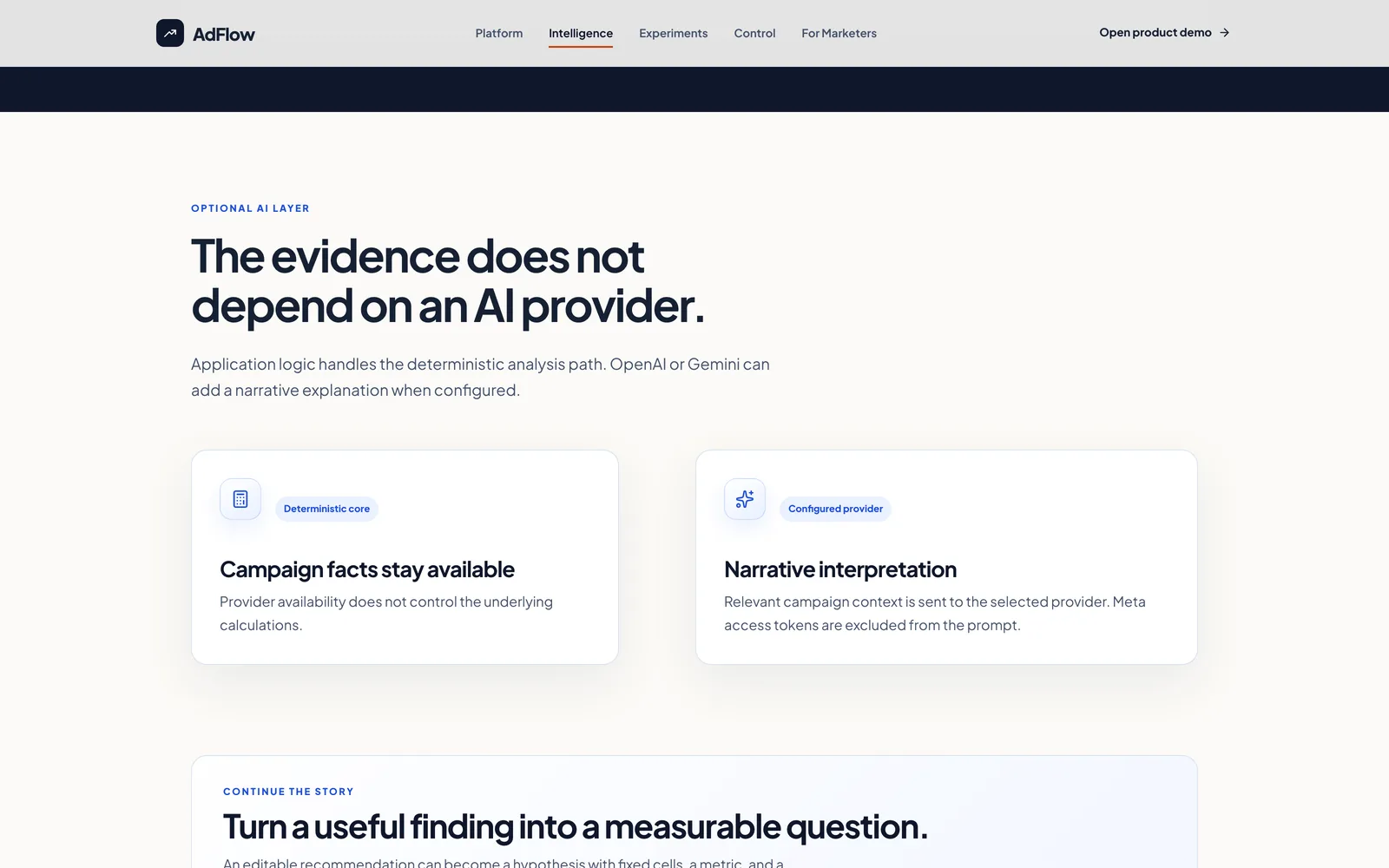 AdFlow intelligence marketing page
