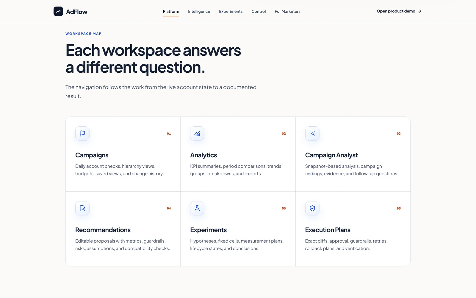 AdFlow platform marketing page