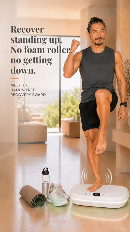 Kiwii ad creative 4B for the Recovery segment: Recover standing up. No foam roller, no getting down.