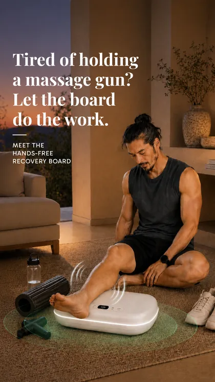 Kiwii ad creative 4C for the Recovery segment: Tired of holding a massage gun? Let the board do the work.