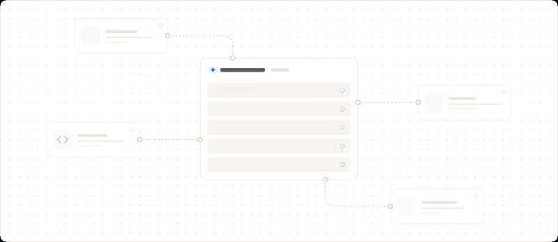 Animated illustration of a CRM panel connected to three AI tools and one custom API, with each line turning blue once the data is ready